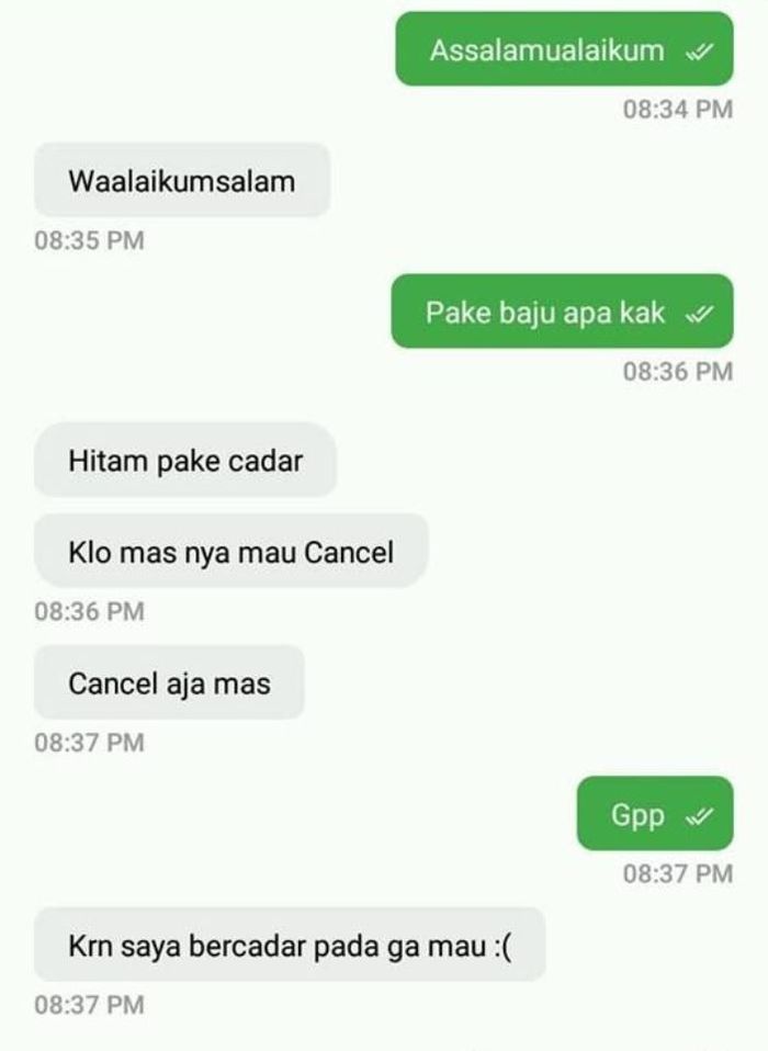 Capture chatting drive ojek online dengan pemesannya