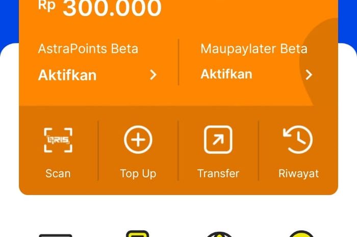 Saldo dan jenis layanan AstraPay terpampang di halaman depan