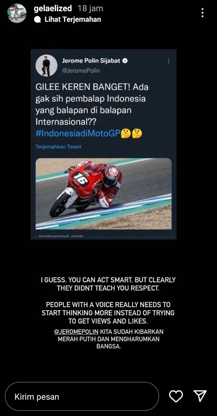 Kritikan Sean Gelael ke Jerome Polin