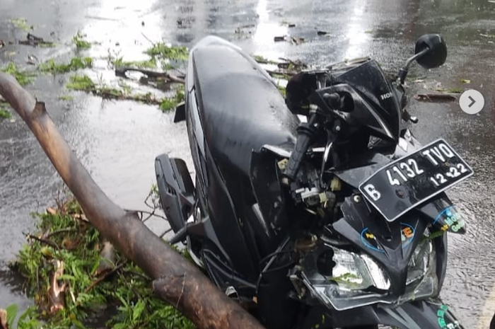 Honda Vario 125 terimpa pohon saat hujan