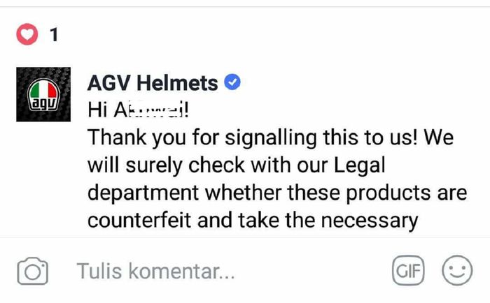 Respon pabrikan helm AGV Italia