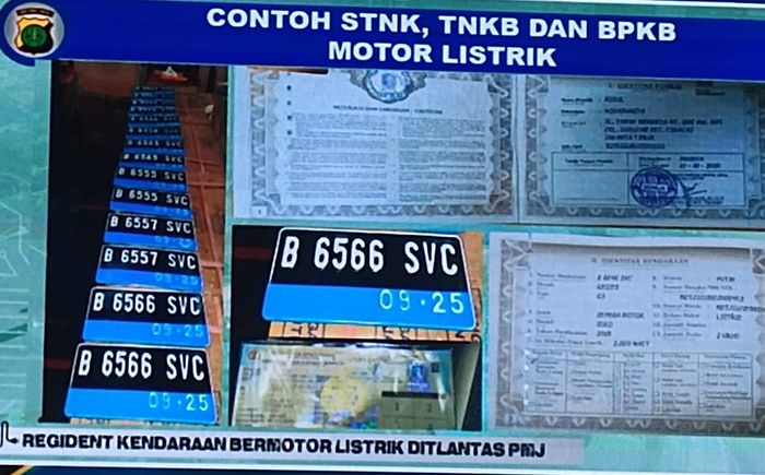 Contoh pelat nomor kendaraan listrik