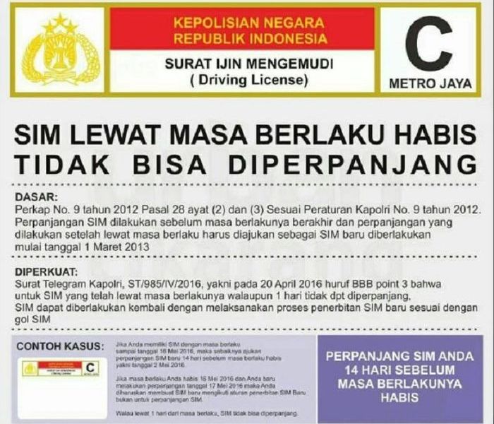 Pemberitahuan SIM C habis masa berlaku enggak bisa diperpanjang.