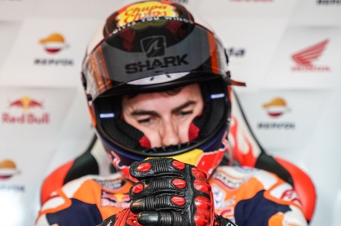 Pembalap Repsol Honda, Jorge Lorenzo, saat bersiap untuk turun dalam salah satu sesi pada MotoGP Aragon 2019