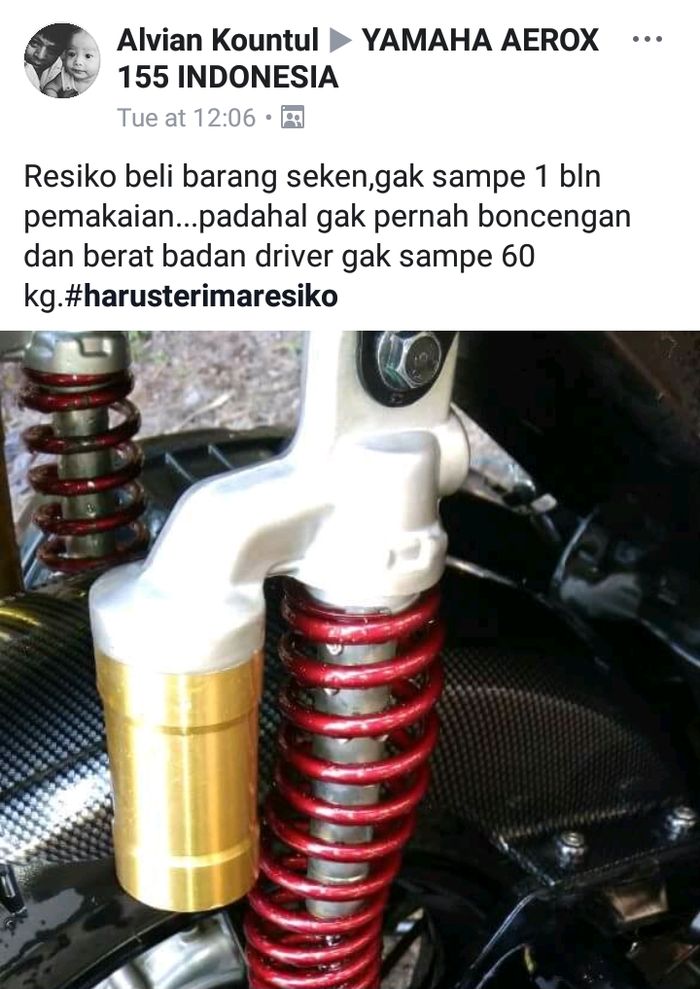 Posting Alvian Kountul soal sokbreker bekas di motornya yang patah padahal barang belum dipakai lama