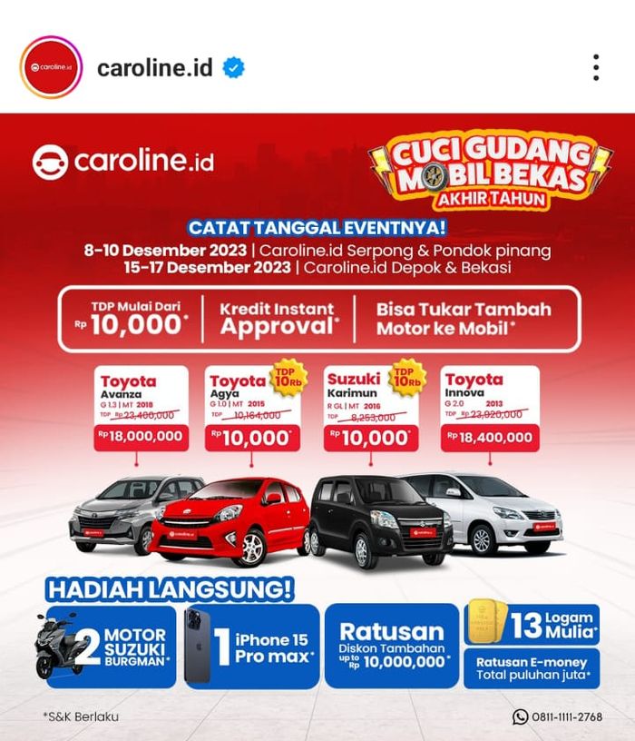 Promo Cuci Gudang Mobil Bekas Akhir Tahun Caroline.id 