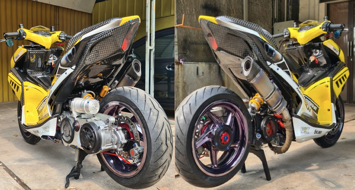 Tampak buritan Yamaha Aerox jadi gahar custom stoplamp Yamaha R1