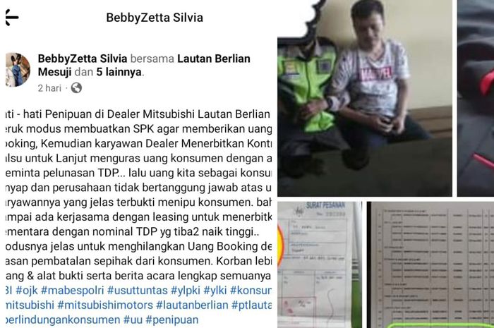 Unggahan BebbyZetta Silvia kasus penipuan di dealer Mitsubishi lautan Berlian Kebon Jeruk