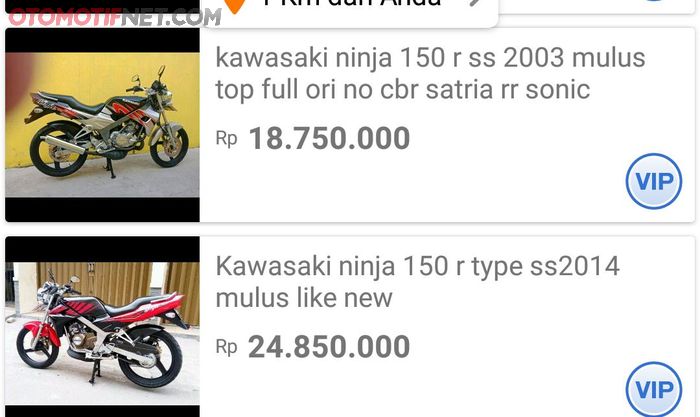 Beberapa harga Kawasaki Ninja 150 R yang ditemukan GridOto.com di situs jual beli