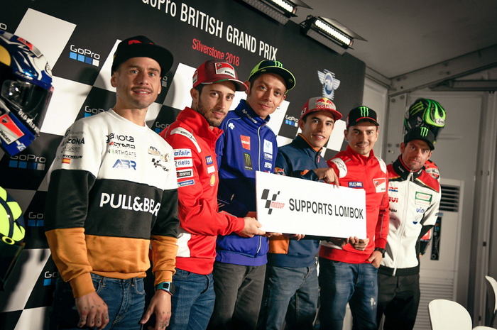 Para pembalap MotoGP memberi semangat kepada korban gempa di Lombok, NTB, jelang MotoGP Inggris akhi