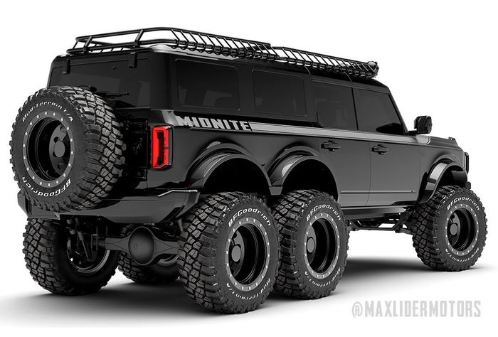 Ford Bronco 6 &times; 6 dilengkapi lift kit, roof rack jumbo pada atap 
