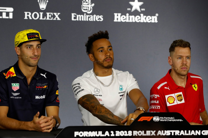 Daniel Ricciardo, Lewis Hamilton, dan Sebastian Vettel