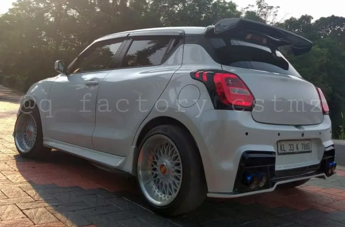 Suzuki Swift pakai pelek model akar warna krom dibalut ban profil tipis