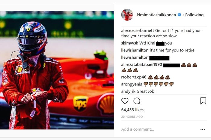 Akun Instagram Kimi Raikkonen diserang netizen