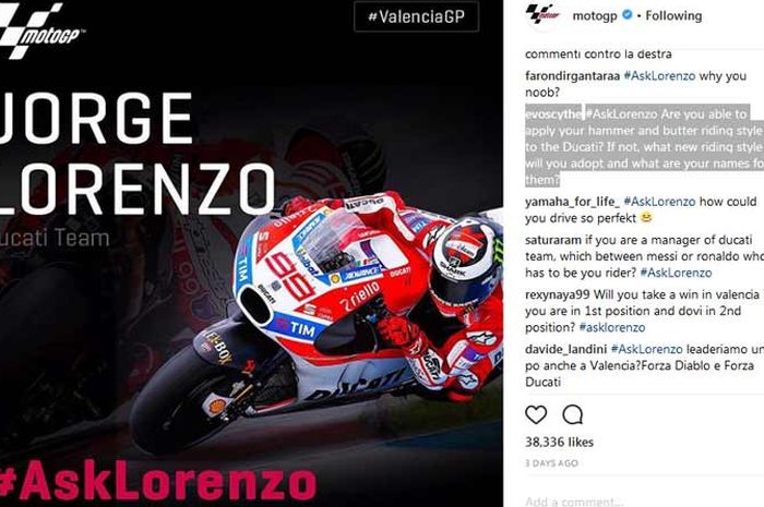 Jorge Lorenzo menjawab pertanyaan fans MotoGP soal gaya balapnya di Ducati