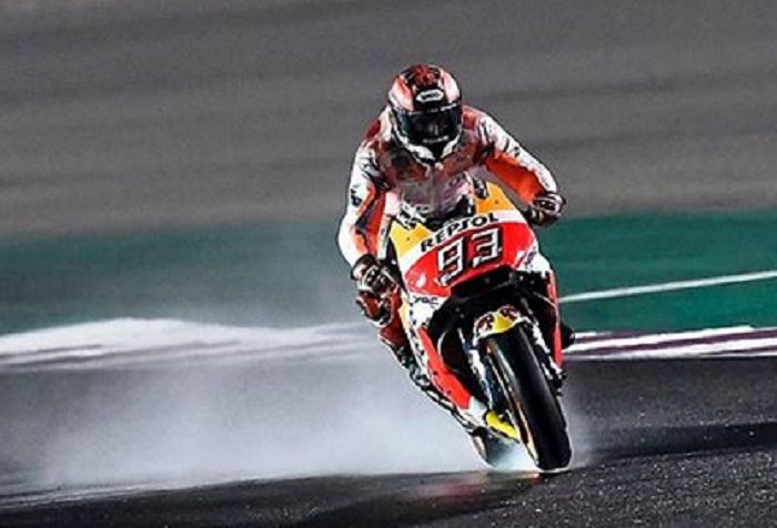 Marc Marquez saat jajal aspal basah sirkuit Losail, Qatar