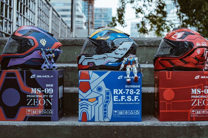 Tiga helm edisi terbatas Bilmola x Gundam.
