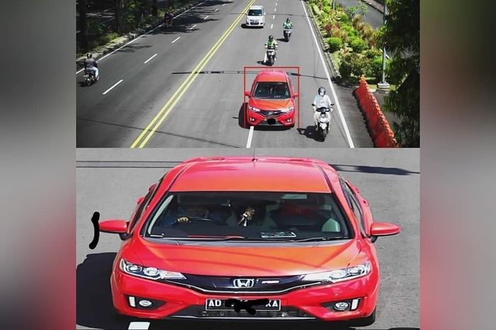 pemilik Honda Jazz RS di Solo terkena tilang elektronik karena bermain handphone.