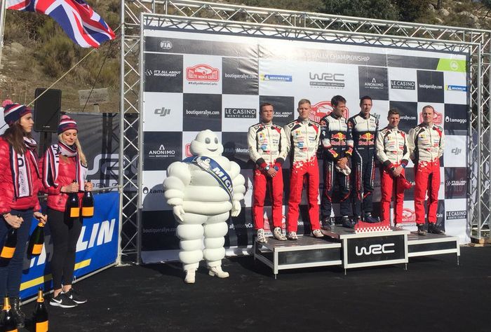 Podium reli Monte-Carlo 2018: Sebastien Ogier pertama, kedua Ott Tanak dan ketiga Jari-Matti Latvala dari tim Toyota