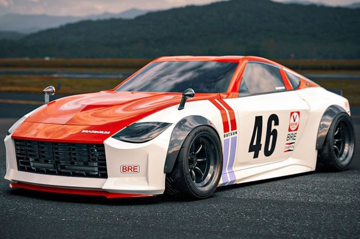 Modifikasi digital Nissan Z Proto bergaya mobil balap retro JDM