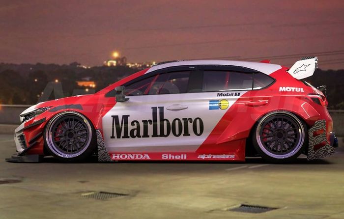 Modifikasi Honda City Hatchback dibungkus livery Marlboro