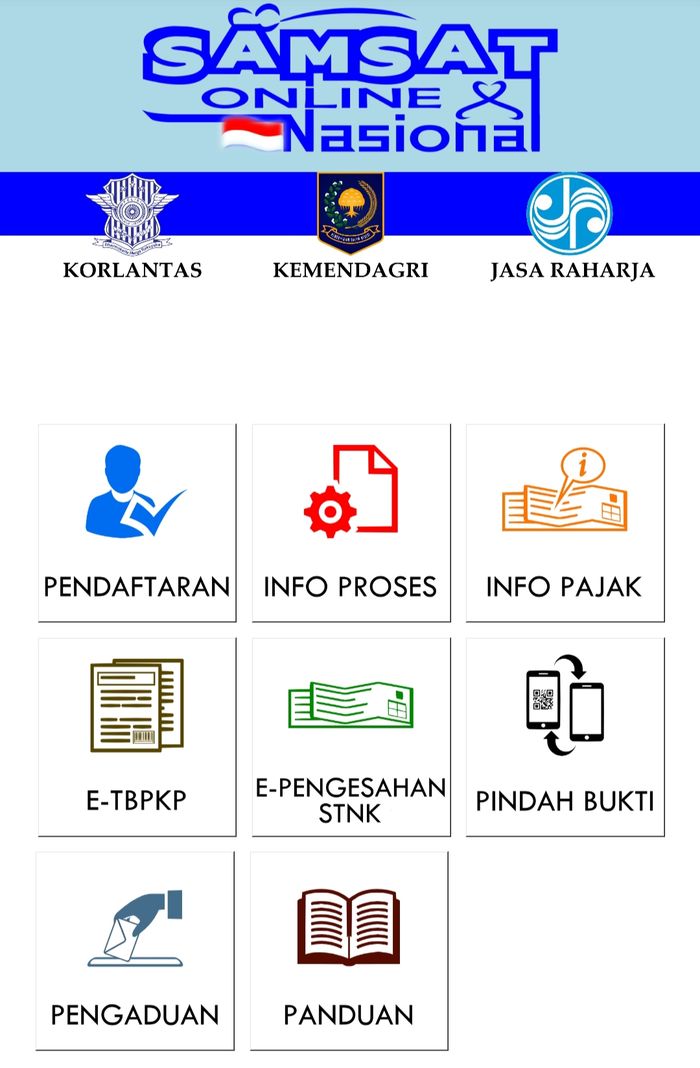 Bentuk interface aplikasi Samsat online Nasional (Samolnas)