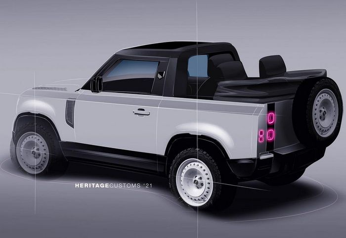 Sketsa modifikasi Land Rover Defender soft-top berlabel Valiance Convertible