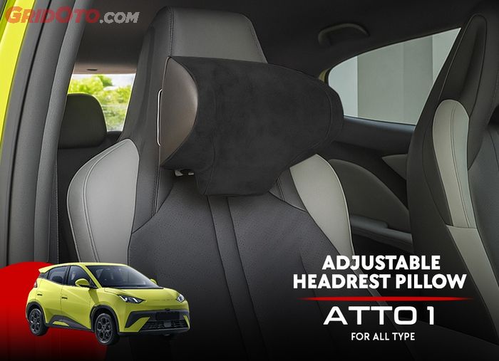 Adjustable Headrest Pillow: Bantal sandaran kepala yang mengurangi ketegangan leher, juga bisa berfungsi sebagai dudukan ponsel untuk penumpang belakang BYD Atto 1 dari Otoproject 