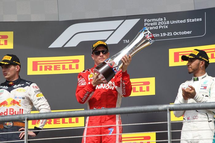 Naik podium tertinggi F1 Amerika, Kimi Raikkonen raih kemenangan pertama untuk Ferrari sejak kembali pada 2014