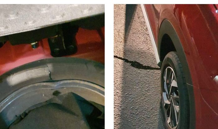  Hyundai Creta Prime milik  Jimmy Hannytyo pecah setelah menggilas pecahan bumper besi di jalan tol dalam kota ruas Cempaka Putih.