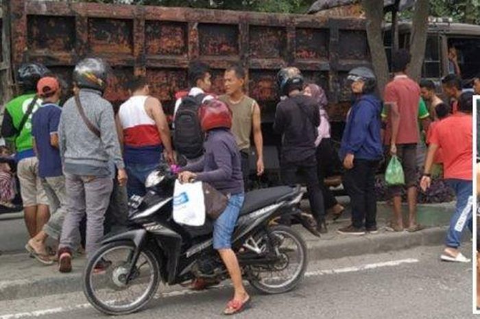 Dump truk jadi sasaran warga setelah menabrak Yamaha Lexi dan sebabkan bocah 7 tahun meninggal dunia