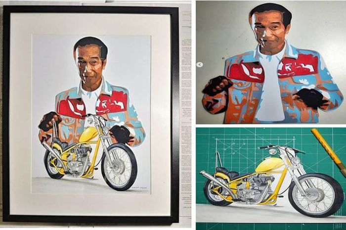 Papercutting sebagai kado HUT Presiden Jokowi bergaya sama motor Choppernya