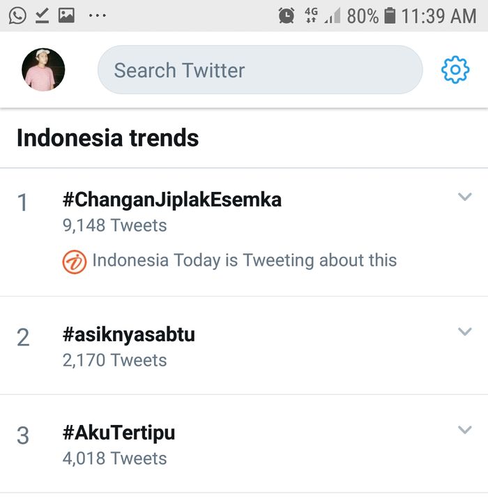 Tagar #ChanganJiplakEsemka ramai dan menduduki posisi 1 di Indonesia pada sosial media Twitter