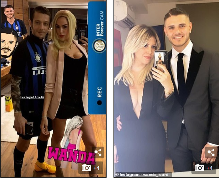 Valentino Rossi dan Francesca Sofia Novello (kiri) menirukan pasangan Mauro Icardi dan istrinya Wanda Nara