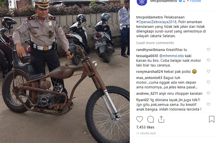 Unggahan Instagram, motor custom kena razia Operasi Zebra Jaya 2018