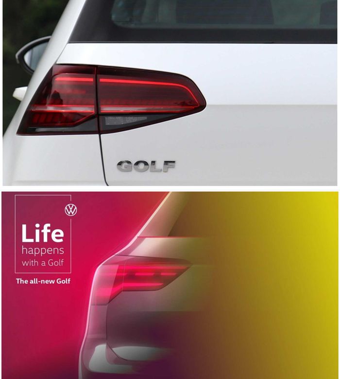 Bentuk VW Golf mk 7,5 (atas) dibandingkan dengan bentuk VW Golf mk 8 (bawah)