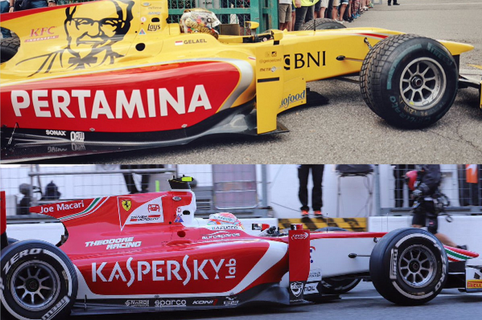 Mobil Sean Gelael di balap F2 musim ini bersama tim Arden dan mobil F2 tim Prema yang berwarna merah mirip mobil F1 tim Ferrari