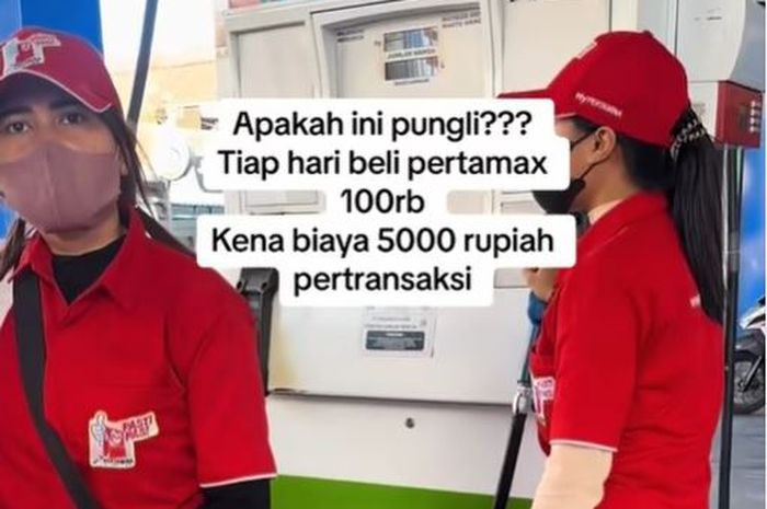 Operator SPBU 54.80153 yang berlokasi di Jalan Pulau Komodo, Dauh Puri Klod, Denpasar kutip biaya admin Rp 5.000 dari pembelian Pertamax Rp 100 ribu