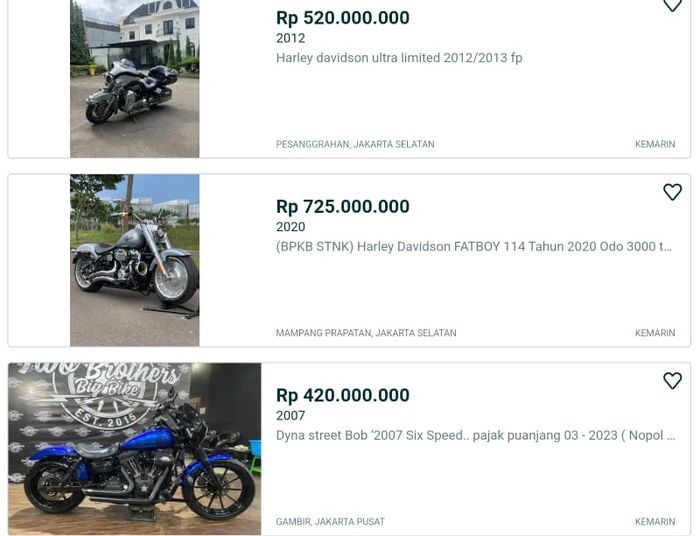 Berbagai macam tipe Harley Davidson yang dijual