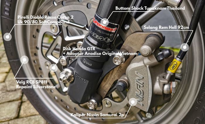 Kaki-kaki depan Honda Vario 125 kece dengan pelek Racing Boy (RCB), kaliper rem Nissin Samurai 2p