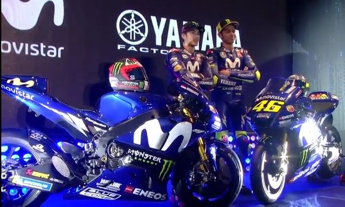 Livery tim Movistar Yamaha MotoGP perubahannya minor saja berupa ganti warna logo M menjadi putih