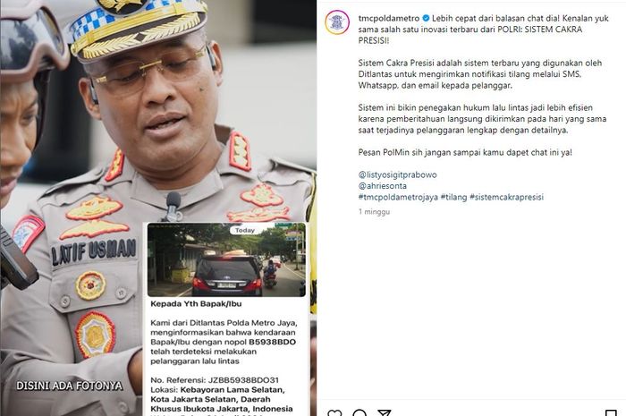 Dirlantas Polda Metro Jaya, Kombes Pol Latif Usman menjelaskan aplikasi Cakra Presisi ke pak Bhabin tentang konfirmasi tilang ETLE kini lewat WhatsApp