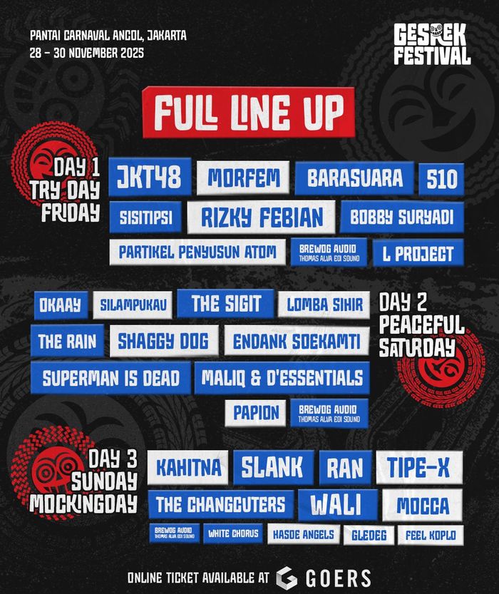 Artis yang akan tampil di Gesrek Festival 2025 di Pantai Carnaval Ancol