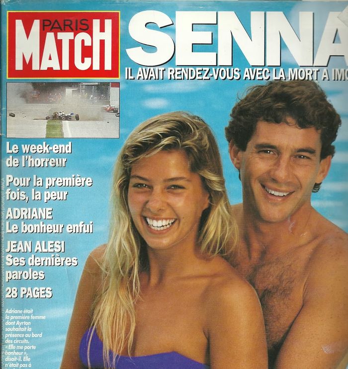 Adriane Galisteu dan Ayrton Senna menjadi sampul majalan Perancis menyusul tragedi tewasnya Senna pada awal Mei 1994