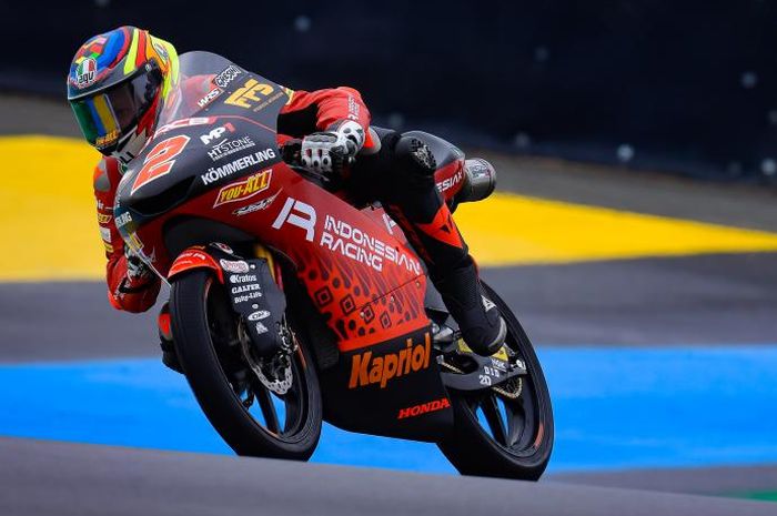 Pembalap 'Tim Indonesia', Gabriel Rodrigo sukses jadi yang tercepat di FP2 Moto3 Prancis 2021.