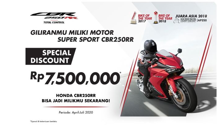 Honda CBR250RR kena potong harga Rp 7.500.000