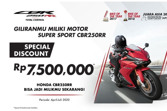 Honda CBR250RR kena potong harga Rp 7.500.000