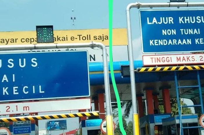 Palang menjelang loket pembayaran tol di Sentul Selatan. Tinggi rendah warningnya tetap sama, Maks. 2,1 m  