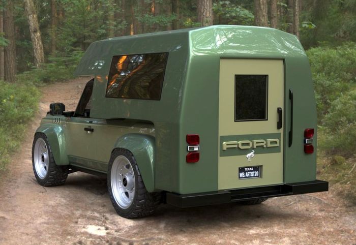Digital modifikasi Ford Bronco membawa camper kit di bagian belakang