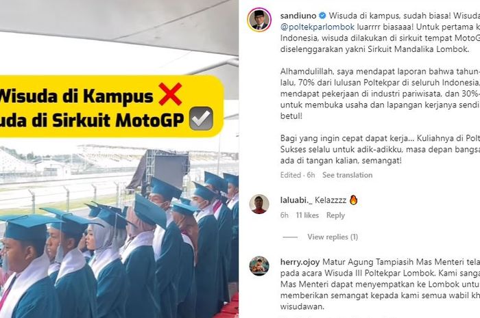 Momen para wisudawan Politeknik Pariwisata Lombok yang melakukan wisuda di Sirkuit MotoGP Mandalika.